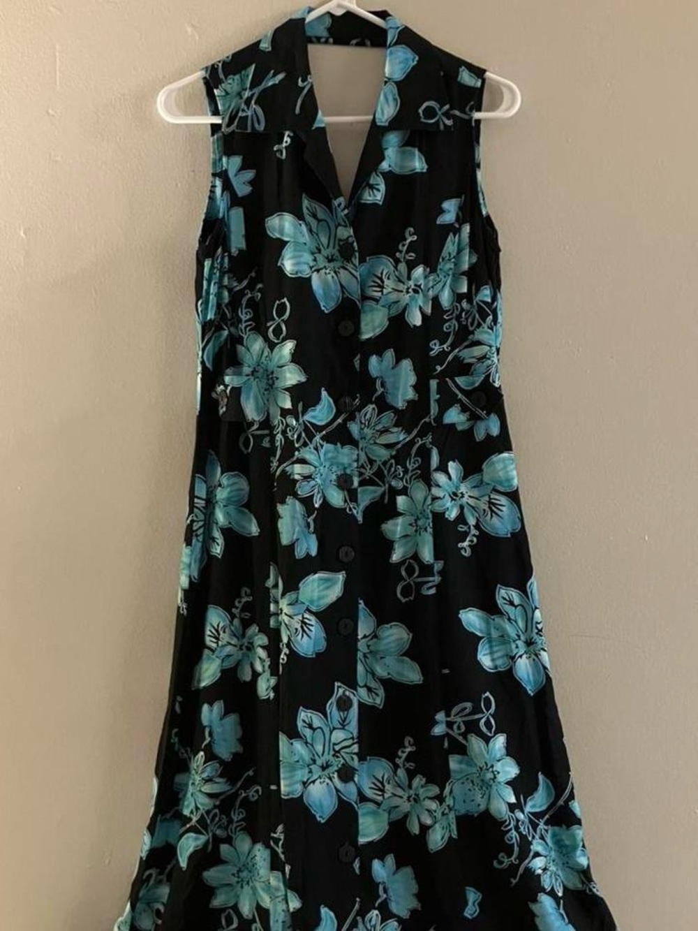 White Stag Black Maxi Dress with Aqua Floral Print